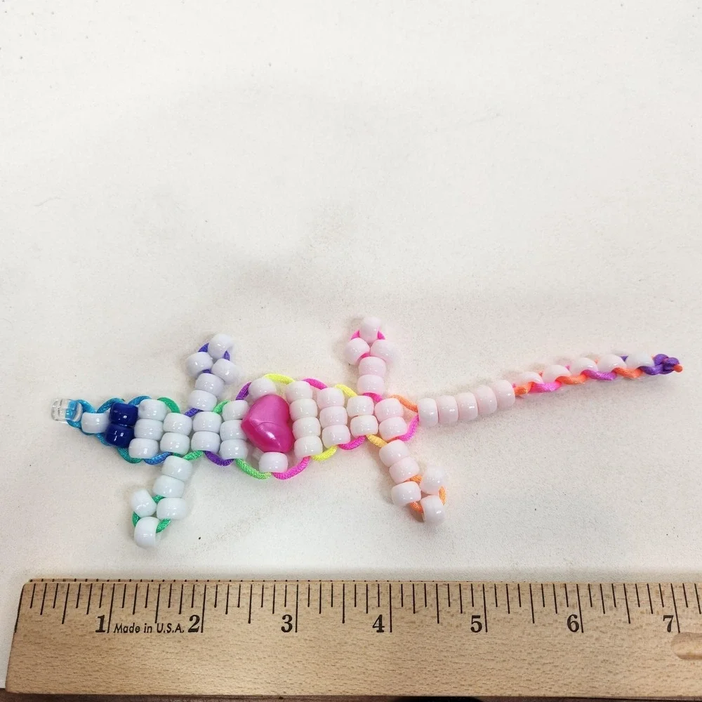 Handmade Pony Beaded Lizard Gecko Keychain Lot Of 5 Multi-Color Plastic Charms